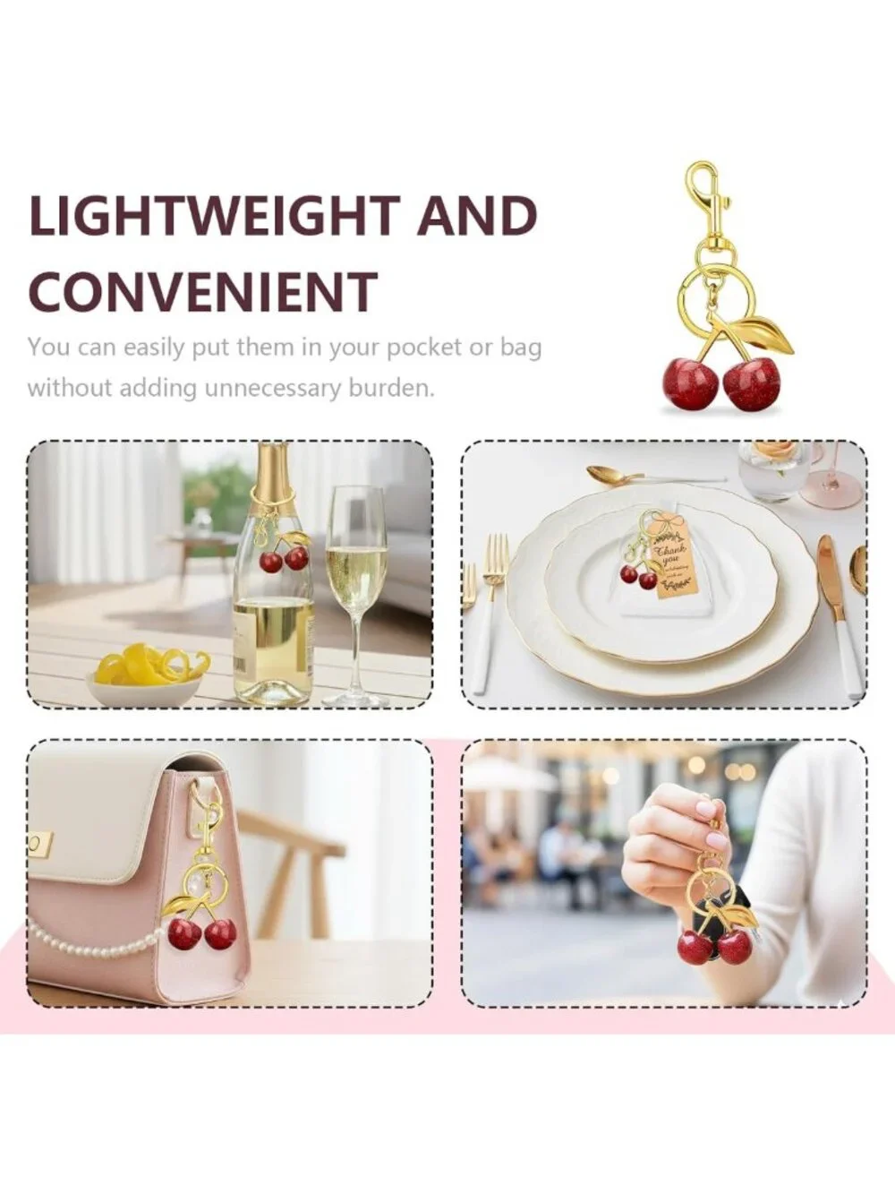 48PCS Cherry Keychains Bulk Charm Accessories for Women, Cute Purse Keyrings